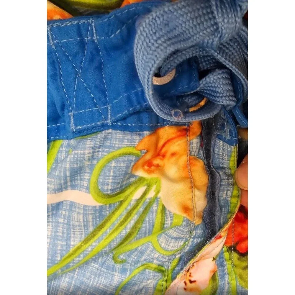 OP Board Shorts Mens Large Blue Tropical Hibiscus Floral Mesh Lined Swim Trunks